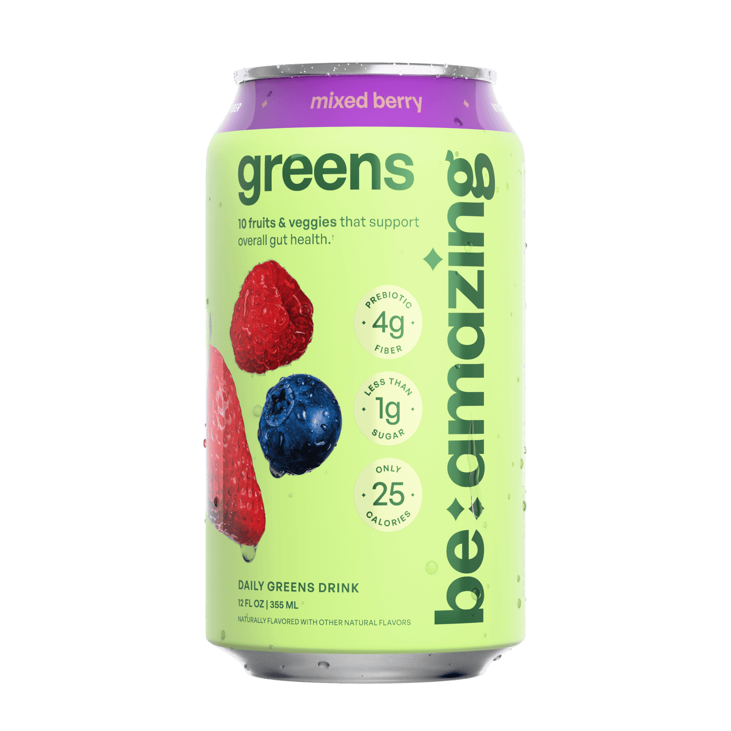 Be Amazing Daily Greens RTD drink in pink lemonade flavor, 8-pack, ready-to-drink nutritional supplement with vibrant pink beverage.
