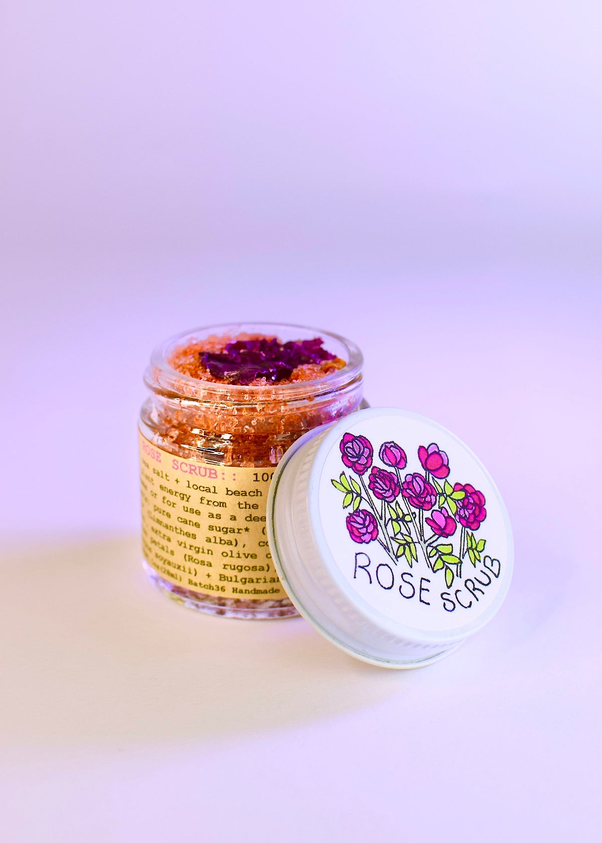 Plant Makeup Beach Rose Scrub featuring a natural exfoliating scrub with rose-infused ingredients in a clear jar