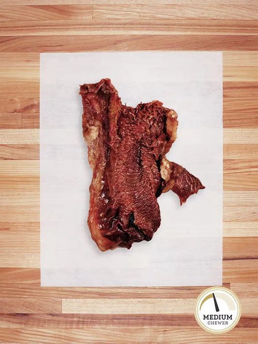 Farm Hounds beef lips chews for dogs, showing natural beef lips with a textured, chewy appearance on a clean background.