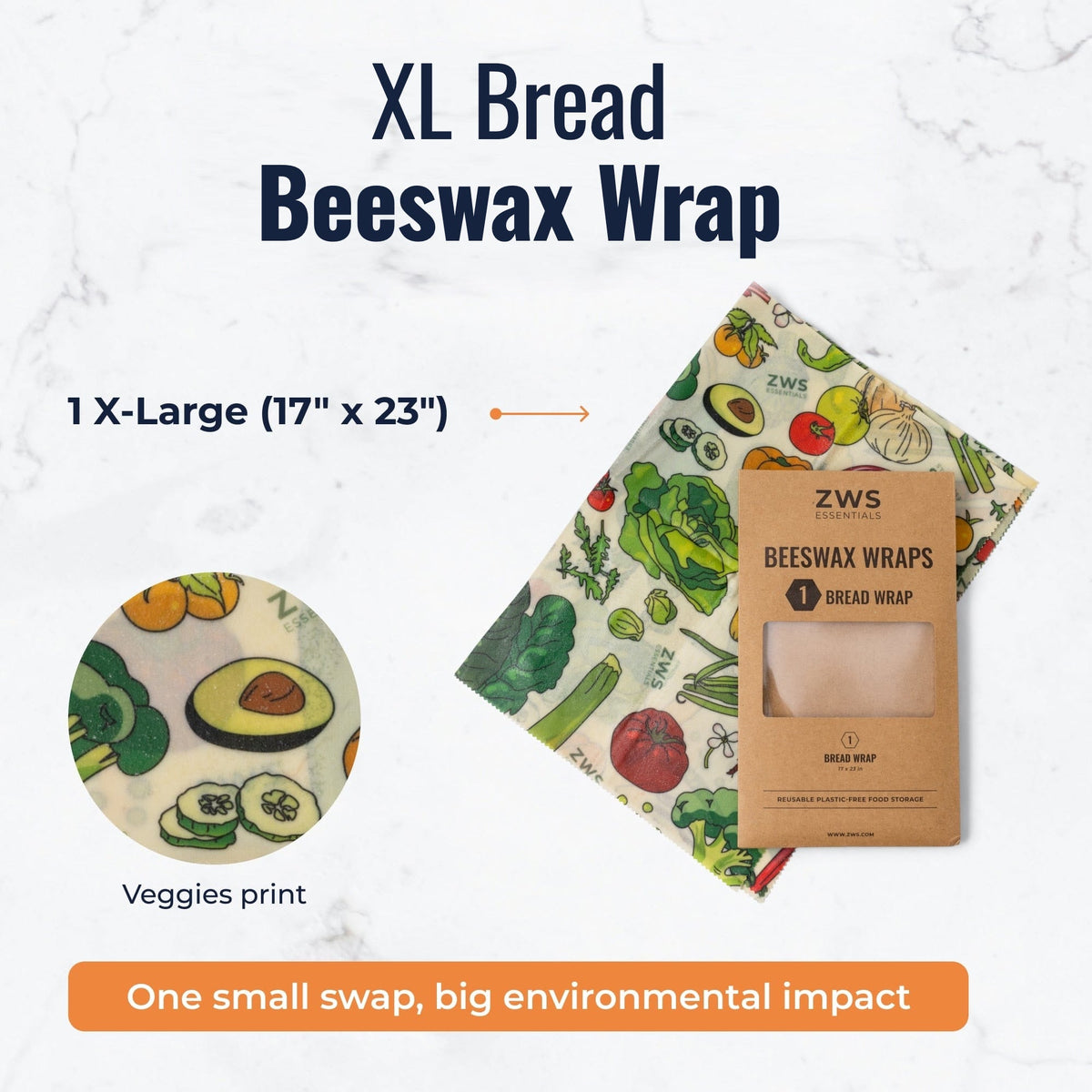 Set of beeswax food wraps with veggie pattern, plastic-free reusable wraps for food storage, by ZeroWasteStore.com