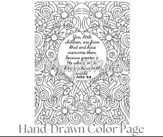 Free downloadable hand-drawn coloring page ebook by MaryEMade from Blessings Grow Meadows, featuring intricate floral and nature illustrations.