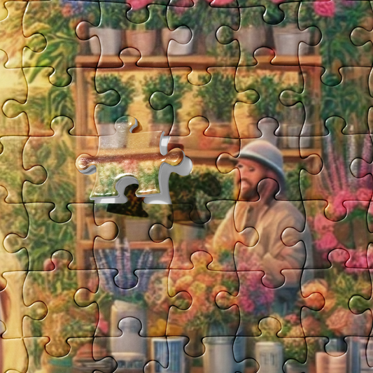 AI-created Farm Life Jigsaw Puzzle by Blessings Grow Meadows featuring a detailed farm scene with barns, animals, and rural landscape.