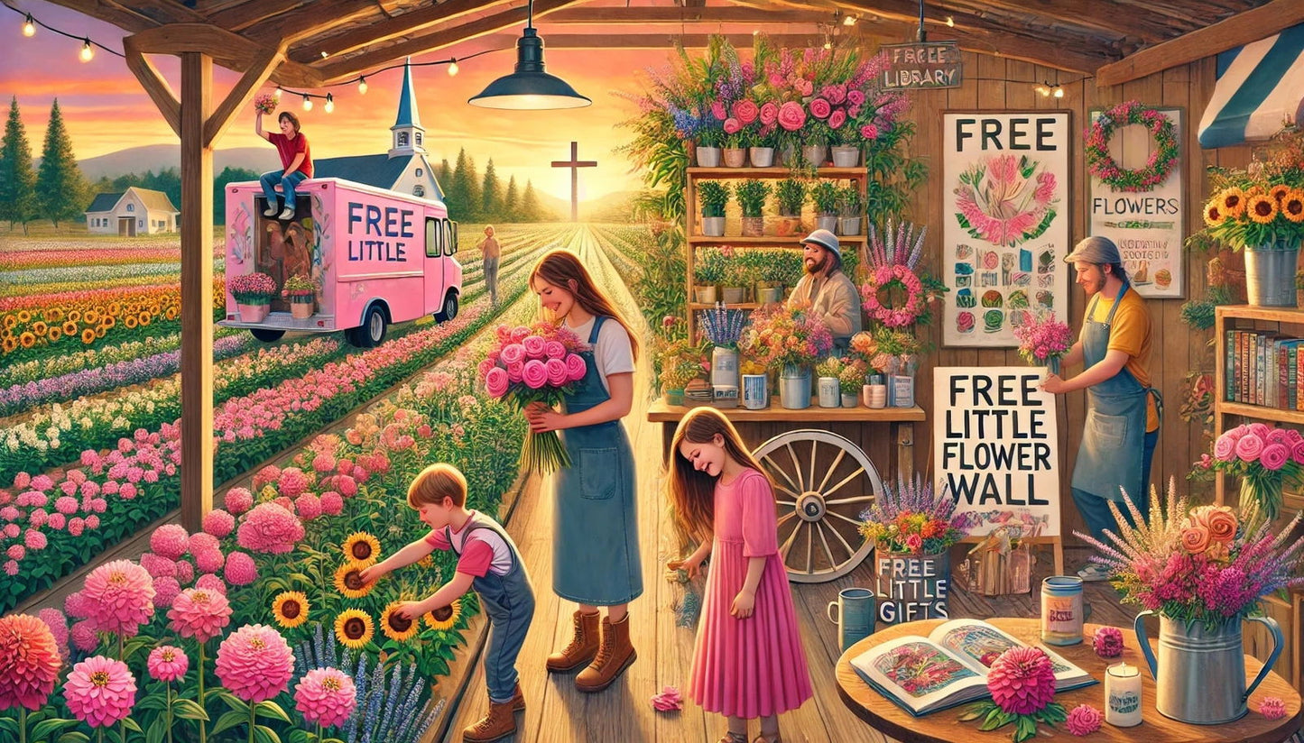 AI-created farm life jigsaw puzzle by Blessings Grow Meadows, featuring detailed farm scene and countryside imagery.