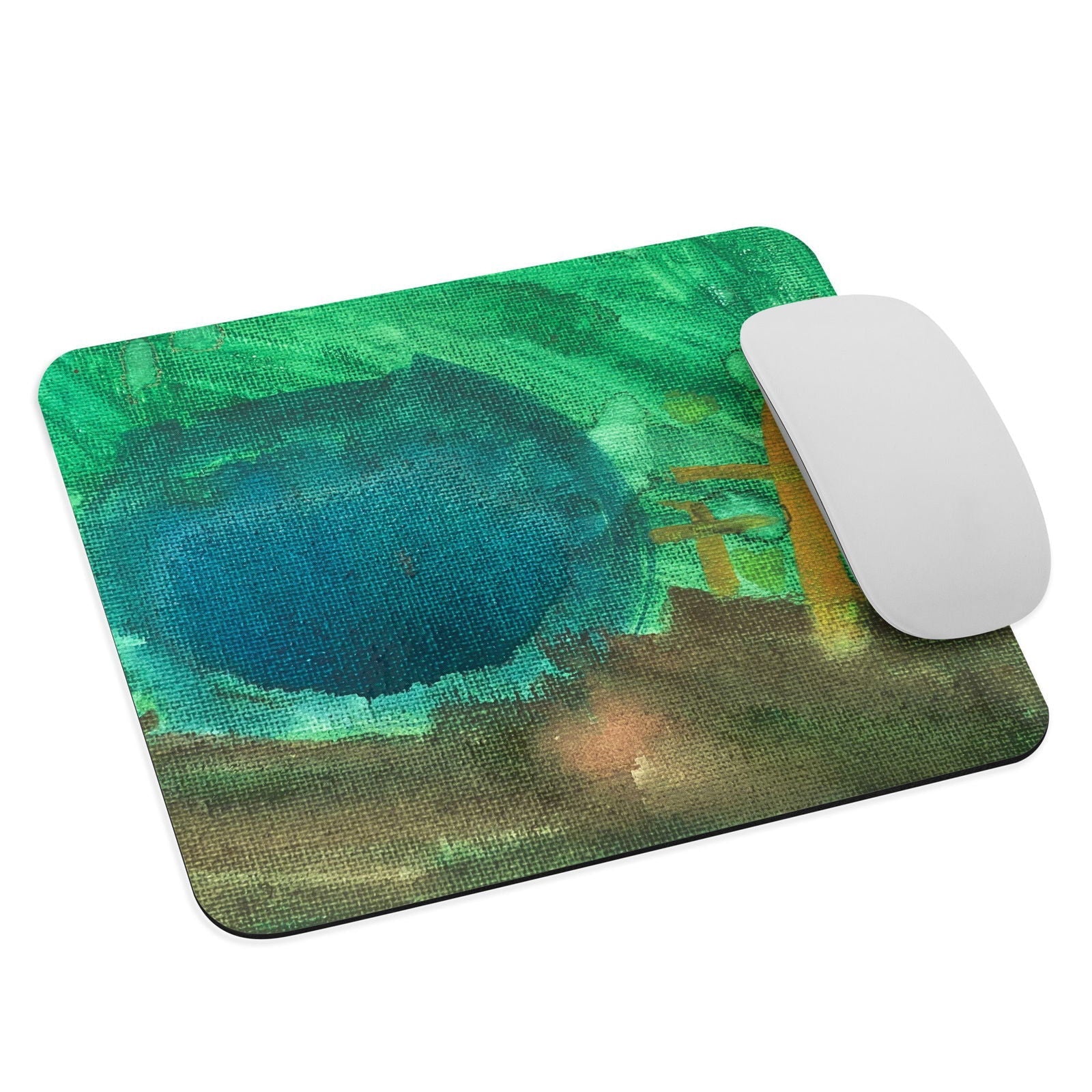Blessings Grow Meadows "He is Not Here" original artwork mouse pad with artistic design for housewares and desk accessories.