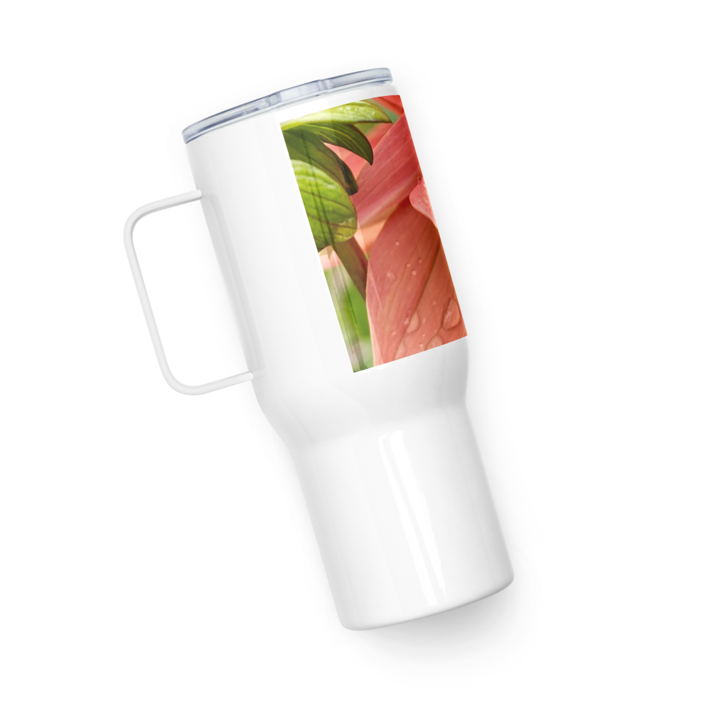 Felling Froggy travel mug with handle by Blessings Grow Meadows, featuring a colorful frog design on a durable houseware.
