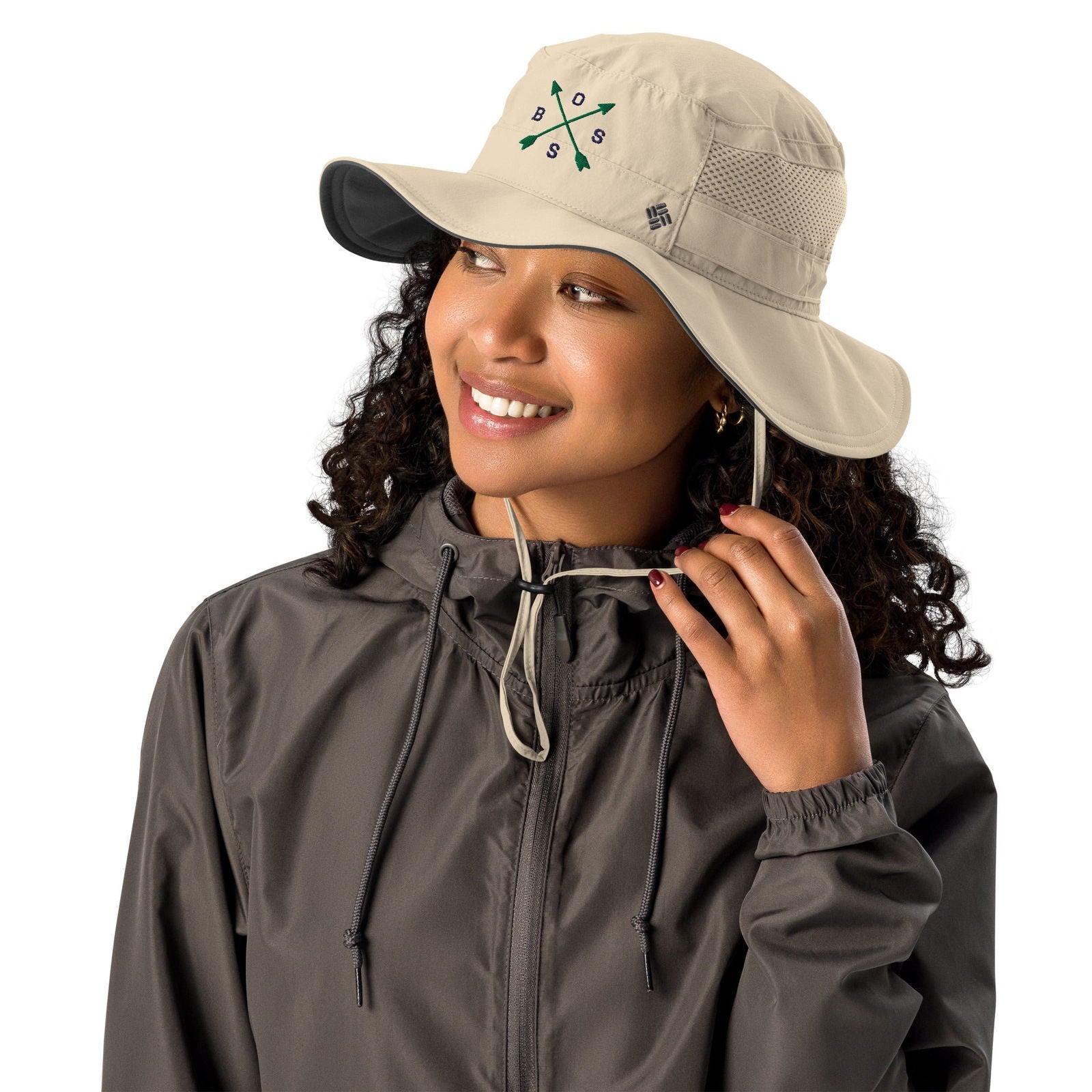 Blessings Grow Meadows Columbia Boss Booney Hat in collegiate navy with BGM design, lightweight sun protection and casual style.