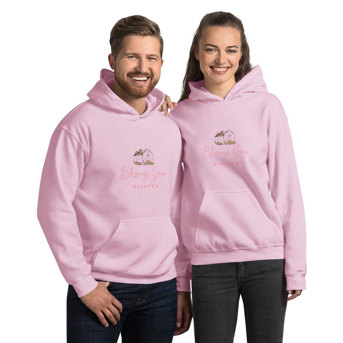 Unisex military green hoodie with Blessings Grow Meadows logo, featuring a comfortable fit and casual style.