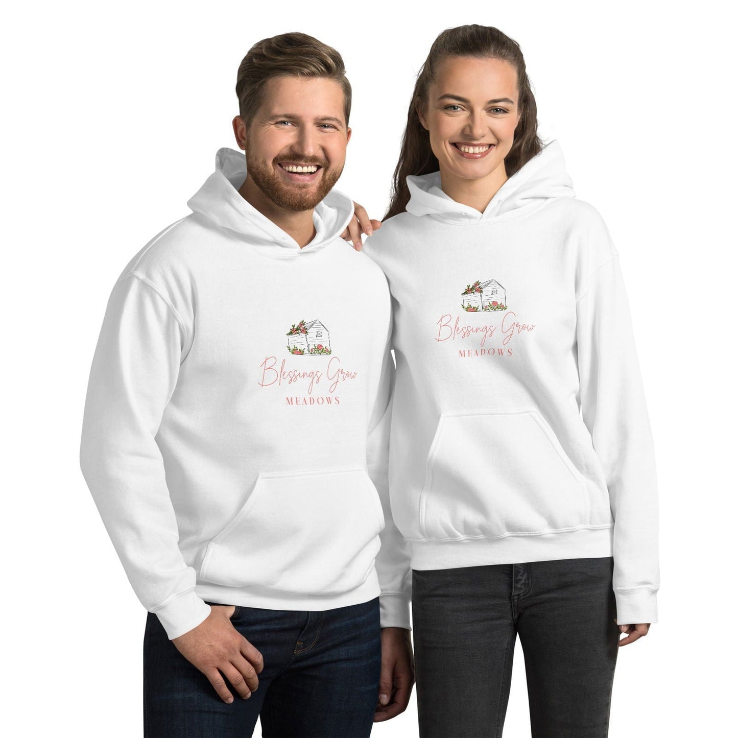 Unisex Blessings Grow Meadows Logo Hoodie in military green, featuring the brand’s logo on the front, casual hoodie style.
