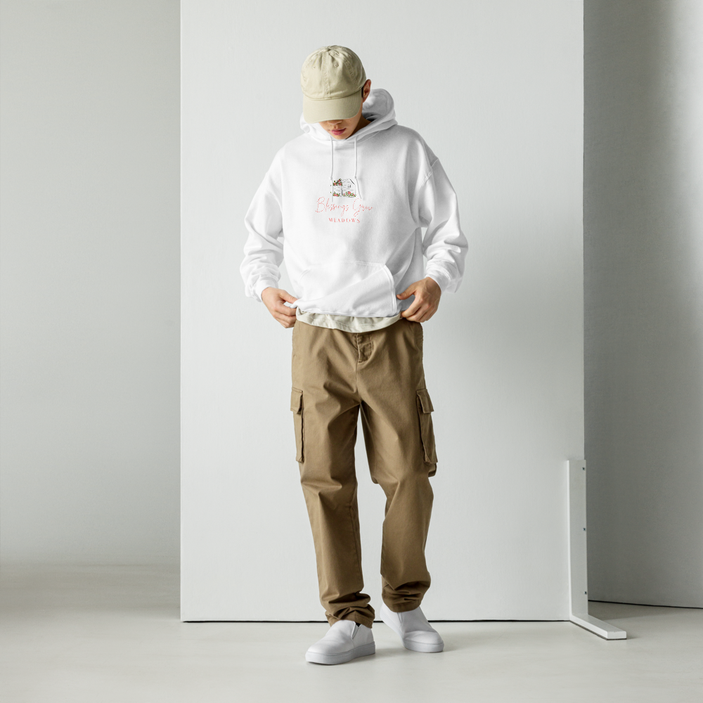 Unisex Blessings Grow Meadows logo hoodie in military green, featuring a comfortable shirt design with logo print.