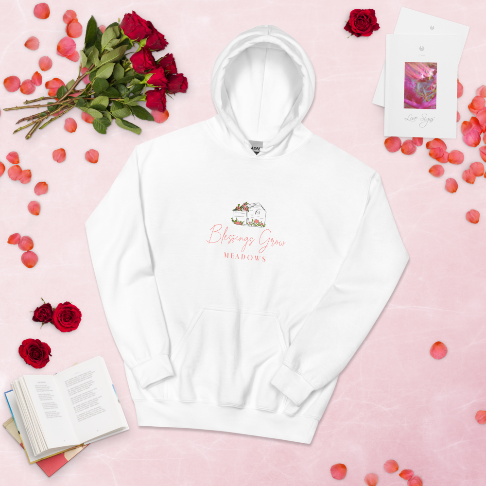 Unisex Blessings Grow Meadows Logo Hoodie in military green, featuring a comfortable fit and printed logo design.