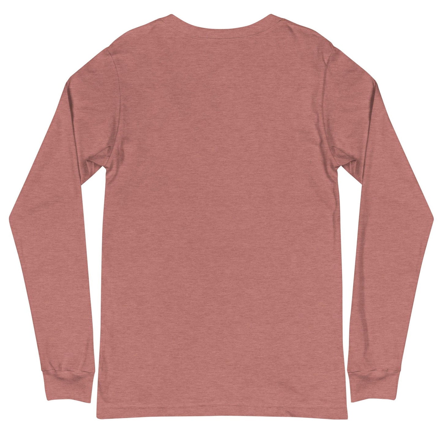 Unisex long sleeve Heather Mauve tee with Bella + Logo Blessings Grow Meadows branding, casual shirt for men and women.