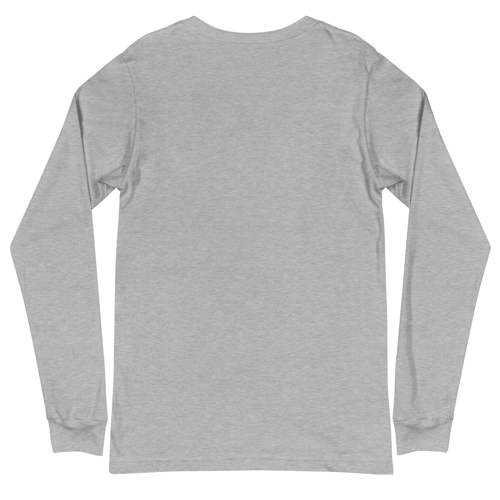 Unisex long sleeve tee from Blessings Grow Meadows in Heather Mauve with Bella logo on the front, casual shirt for all genders.