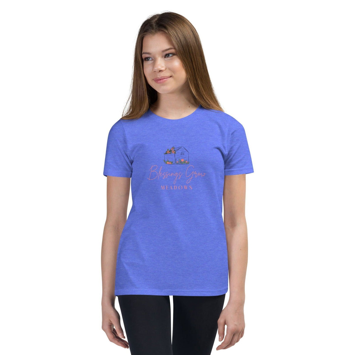 Navy Youth Blessings Grow Meadows Comfort Colors T-shirt featuring a colorful meadow design and comfortable fit.