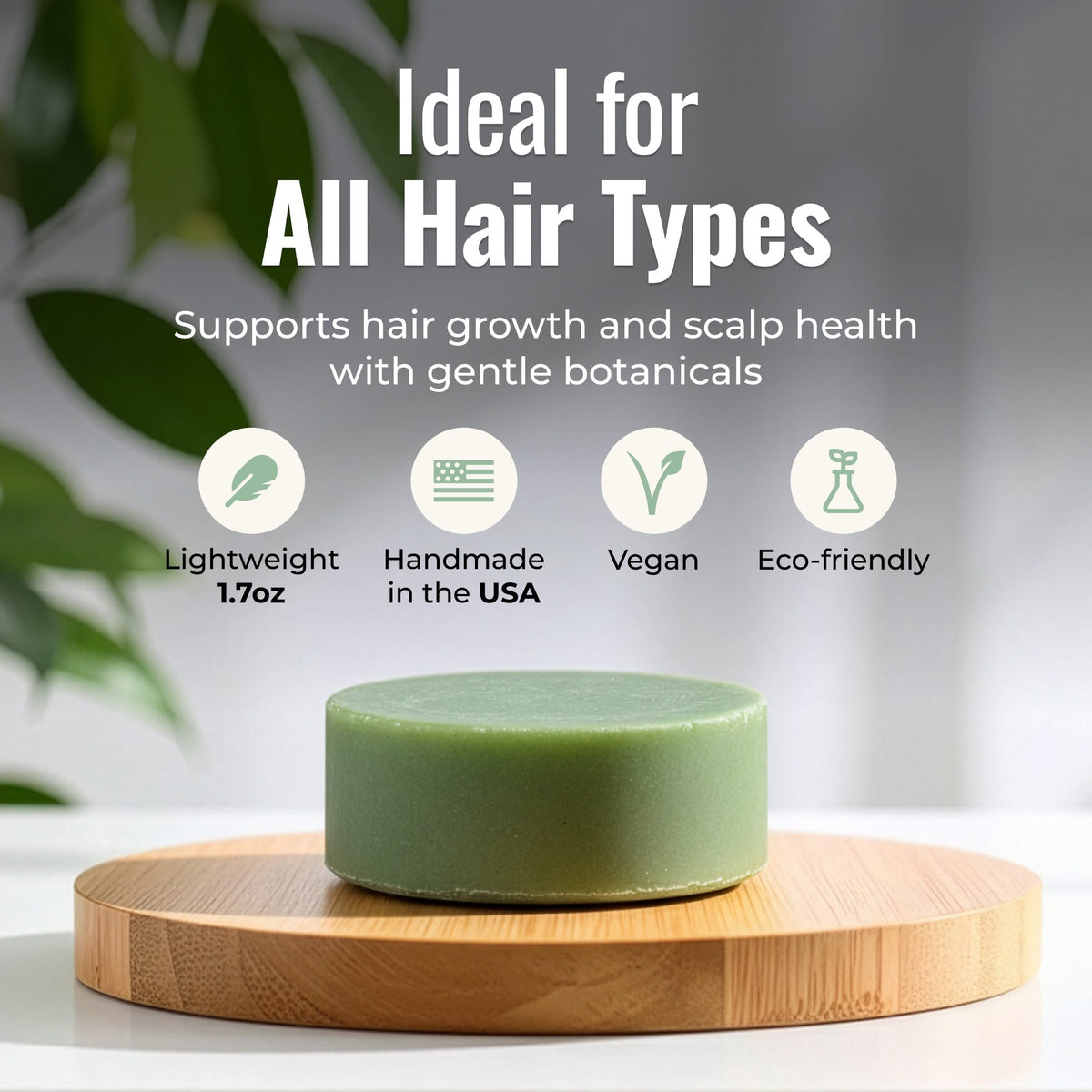 Castor oil conditioner bar for all hair types from ZeroWasteStore.com, featuring a floral bloom scent and natural hair growth benefits.