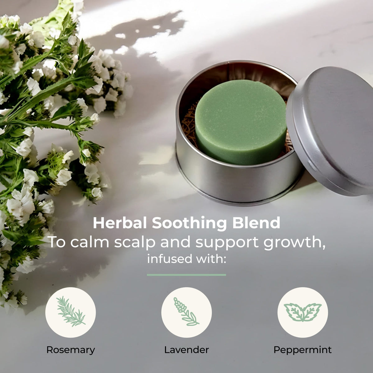 Bloom castor oil conditioner bar by ZeroWasteStore.com, shown with floral scent notes and natural packaging.