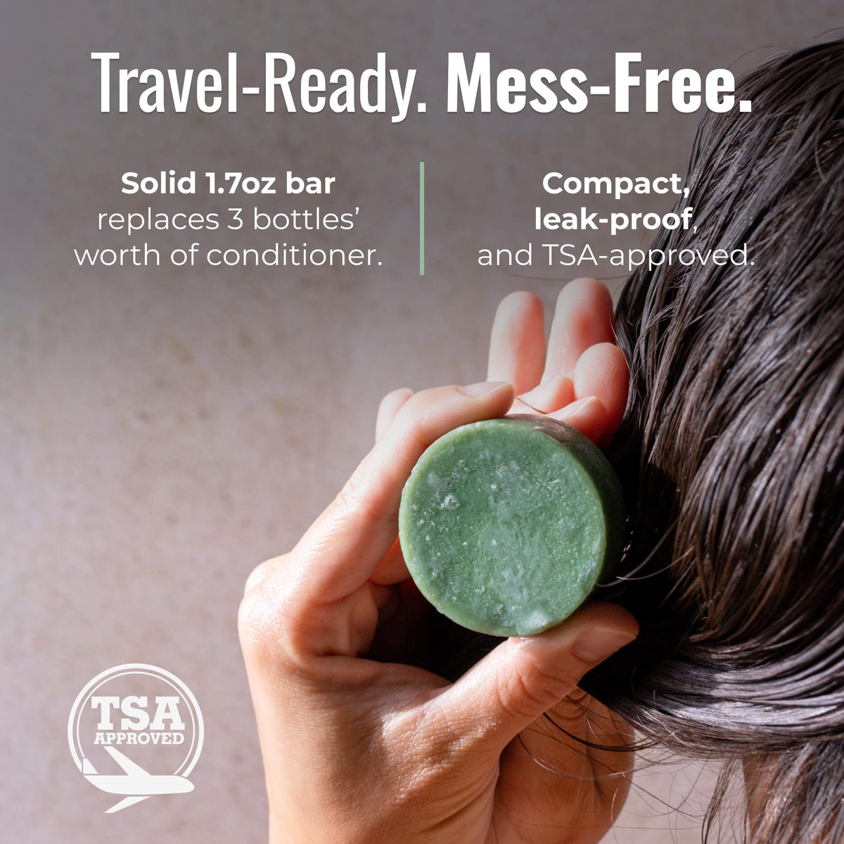 Travel-size Bloom castor oil conditioner bar from ZeroWasteStore.com, natural solid conditioner for hair care.