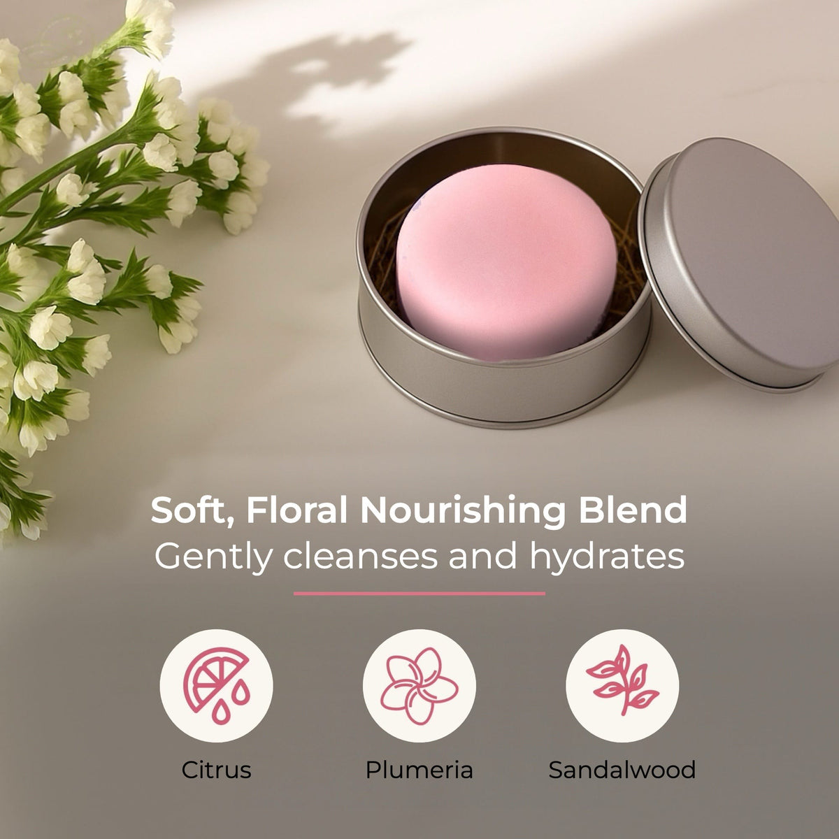 Blossom-scented conditioner bar from ZeroWasteStore.com, showing a natural, eco-friendly conditioner bar with floral packaging.