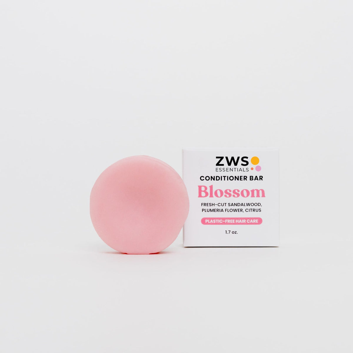 Blossom conditioner bar from ZeroWasteStore.com showing a sleek, natural conditioner bar with blossom scent on a white background.