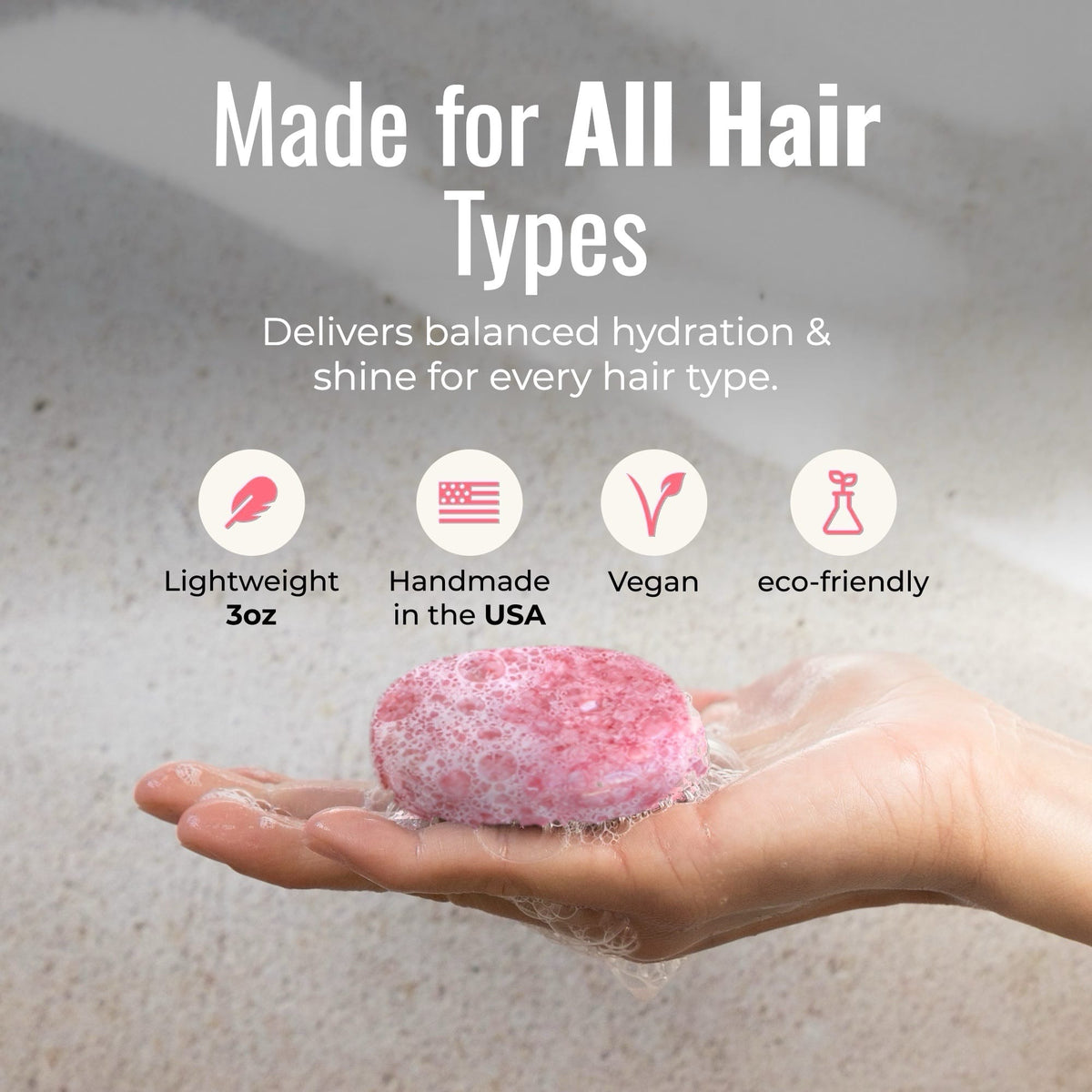 Blossom shampoo bar for all hair types from ZeroWasteStore.com, showing a natural soap bar with floral scent and eco-friendly packaging.