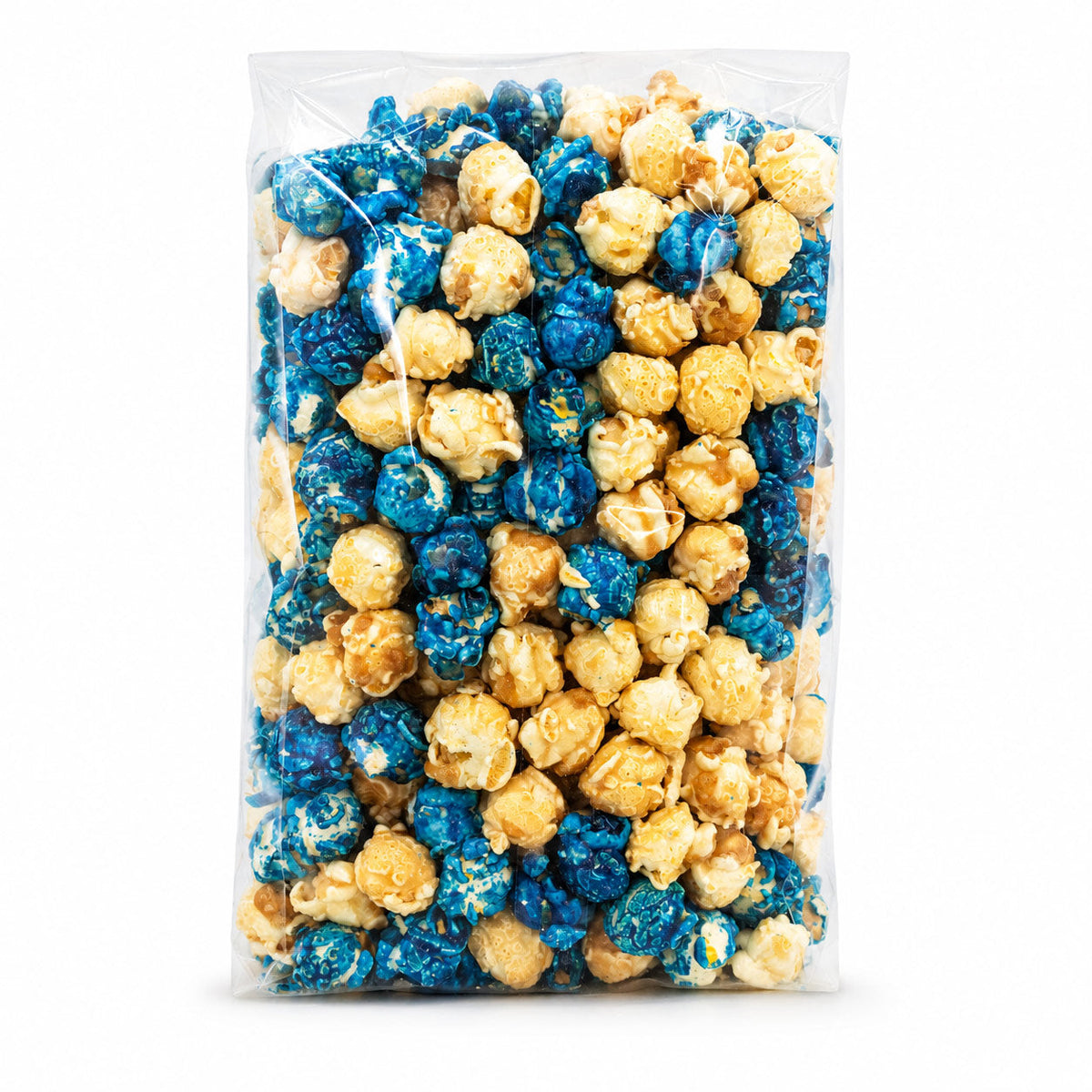 Blueberry muffin popcorn in an 8 oz bag from HR Poppin' Snacks, featuring colorful blueberry and popcorn pieces.