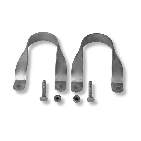 Galvanized steel greenhouse cross connectors in 2-inch by 1.375-inch size, used for sturdy greenhouse frame assembly.