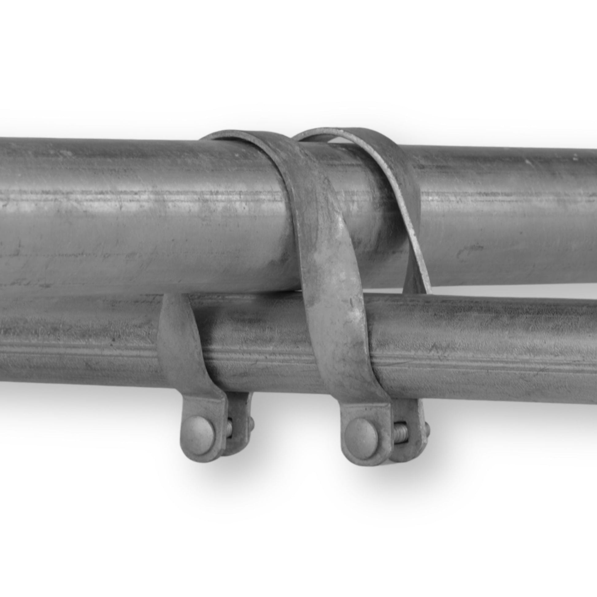 Galvanized steel greenhouse cross connectors, 2" x 1.375", used for connecting and reinforcing greenhouse frame structures.