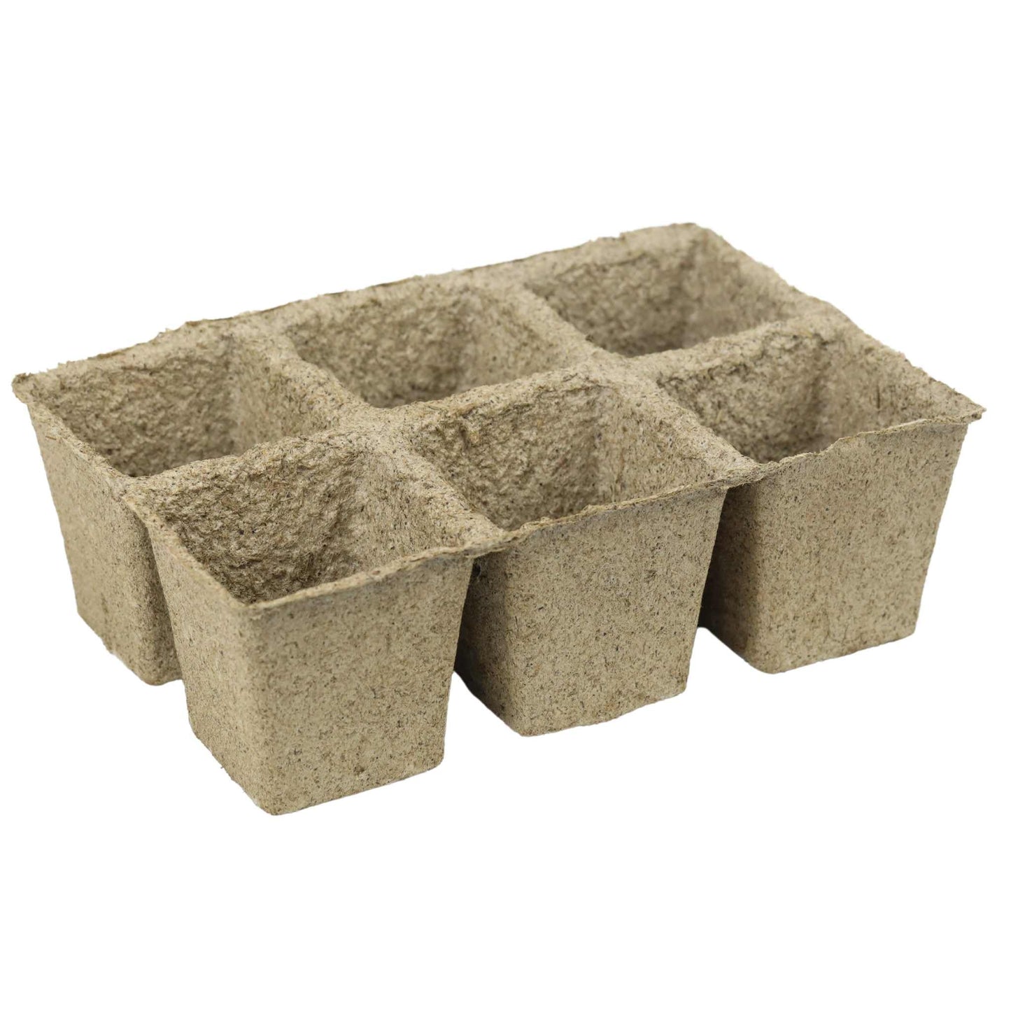 Six-cell CowPots® #3 from Bootstrap Farmer, biodegradable plant starter pots arranged in a 6-cell tray.