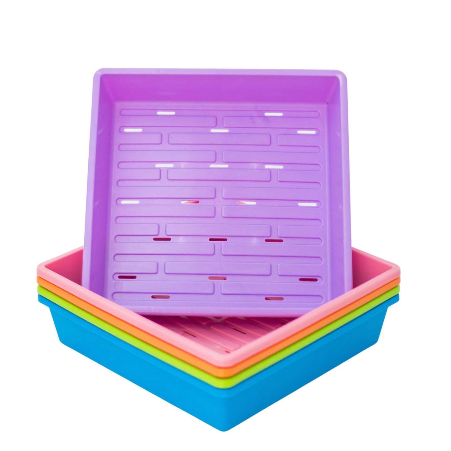 Black Bootstrap Farmer 1010 Trays with holes, 2.5-inch deep, designed for extra strength and durability in planting.