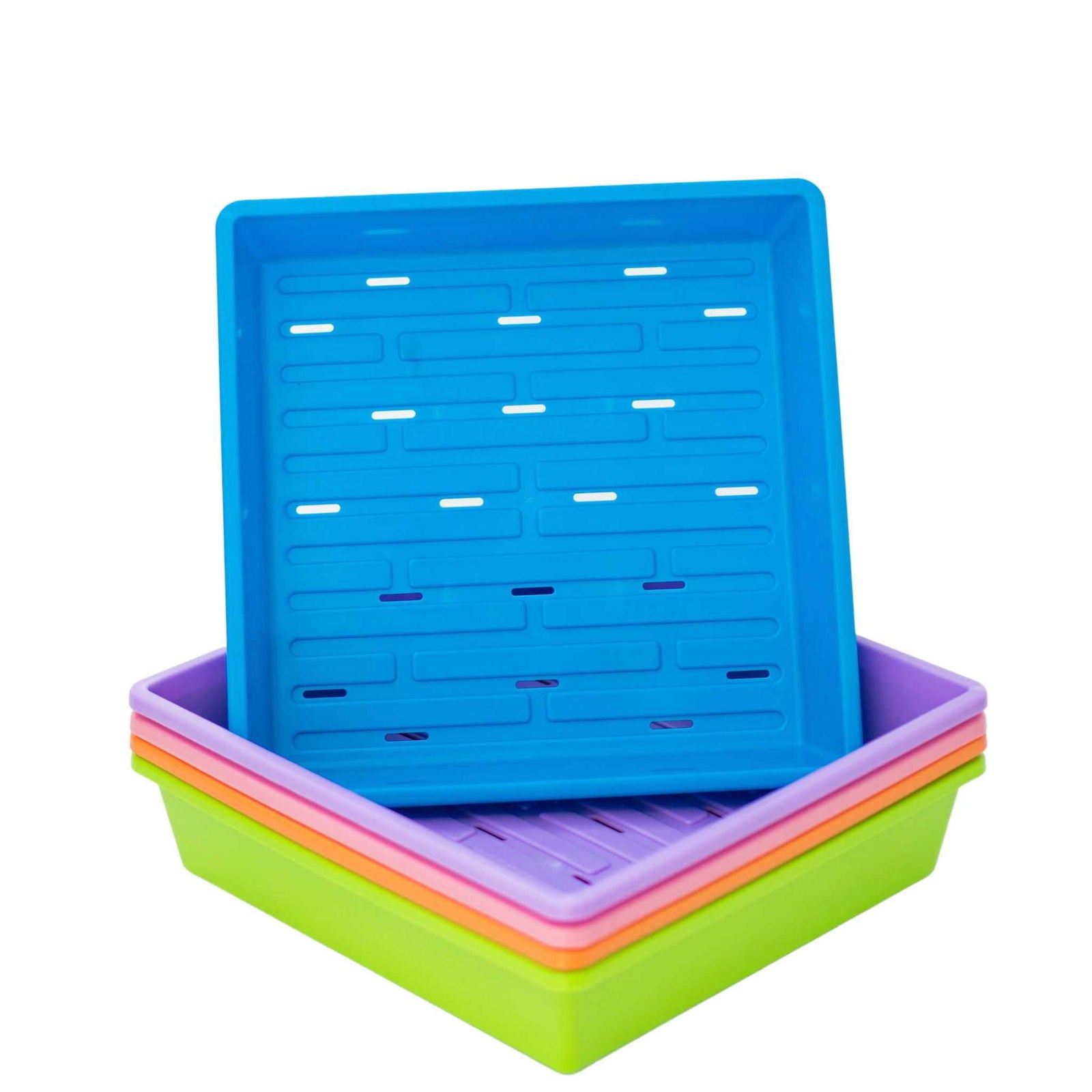 Black Bootstrap Farmer 1010 Trays with 2.5-inch depth and drainage holes, designed for durability and extra strength.