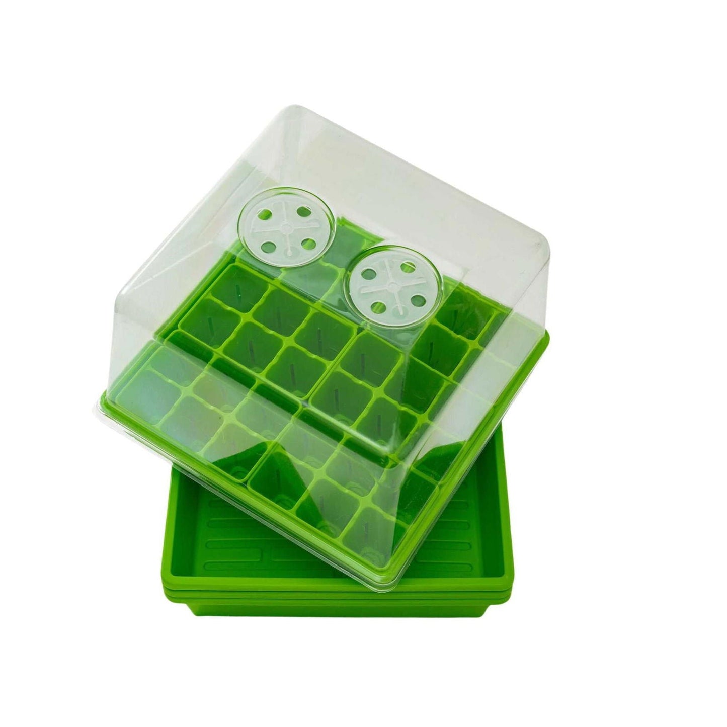 Bootstrap Farmer 1010 seed starter trays with humidity domes, ideal for backyard gardening and seed propagation.