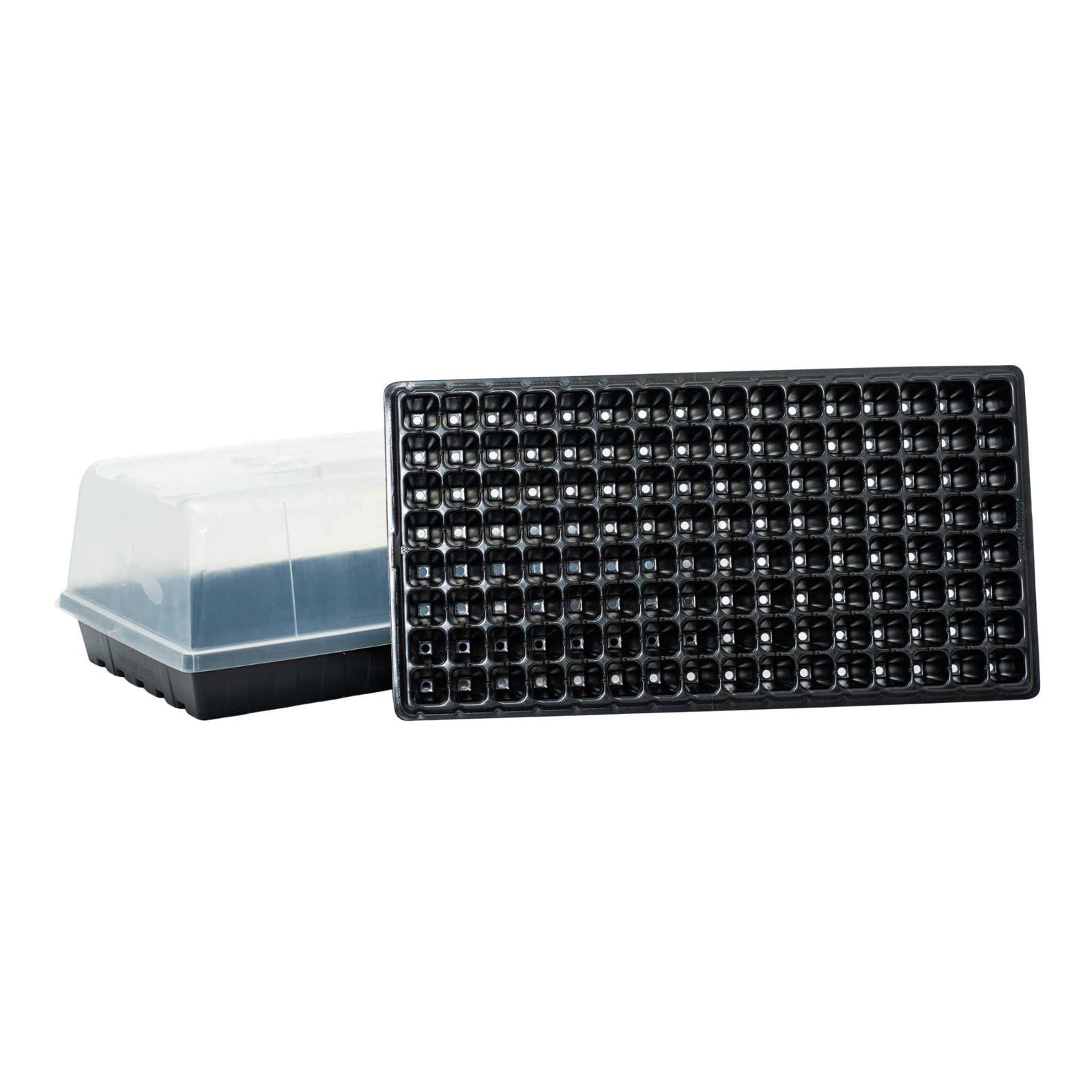 Bootstrap Farmer 1020 Tray Seed Starter Kit with 128-cell trays and humidity domes, ideal for starting seedlings indoors.