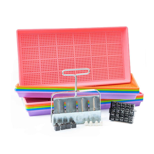 Bootstrap Farmer Soil Blocking Starter Kit with 1020 tray for efficient seed starting and transplanting. Colorful and durable.