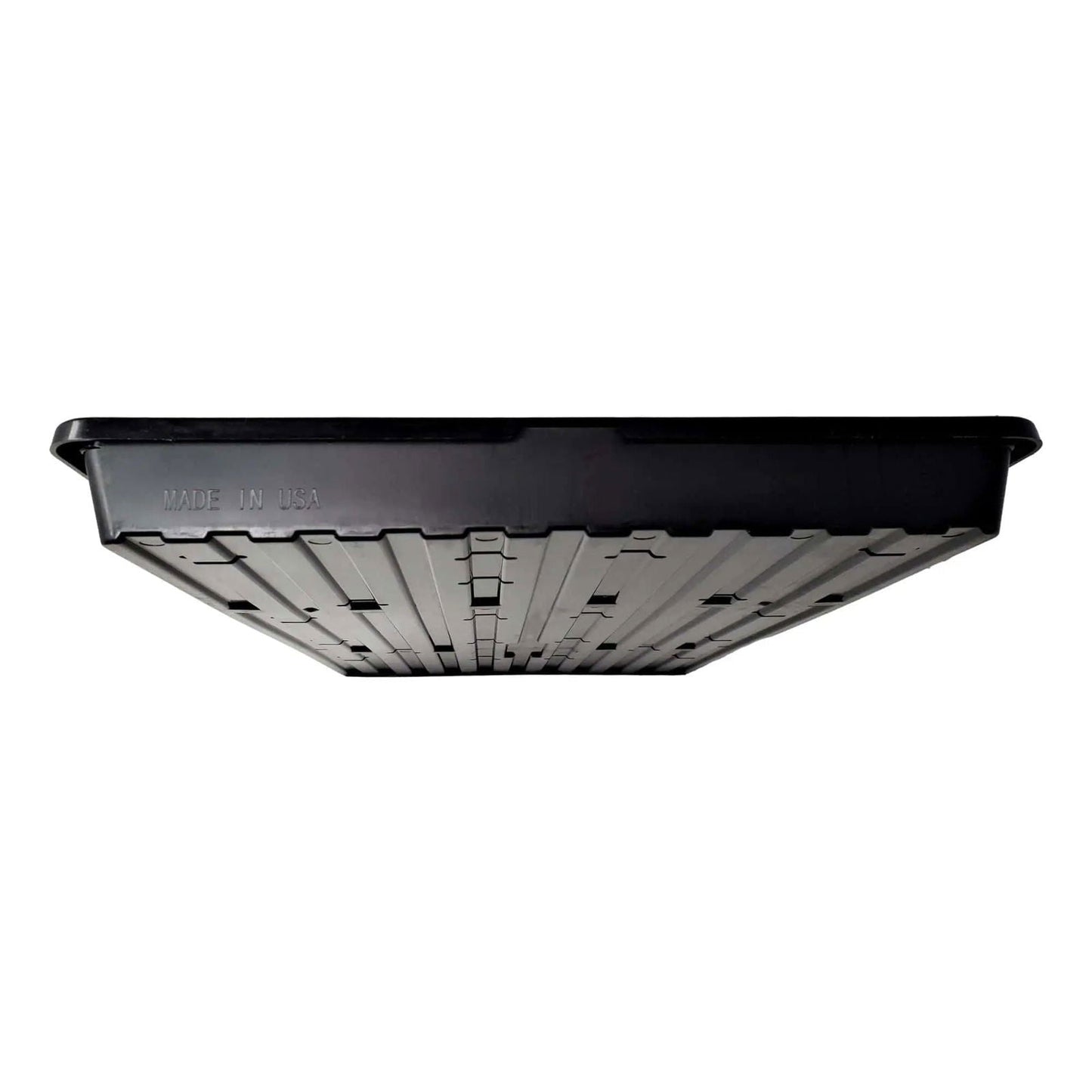 Black Bootstrap Farmer 1020 Microgreen Trays with shallow, extra strength design for sustainable, durable planting.