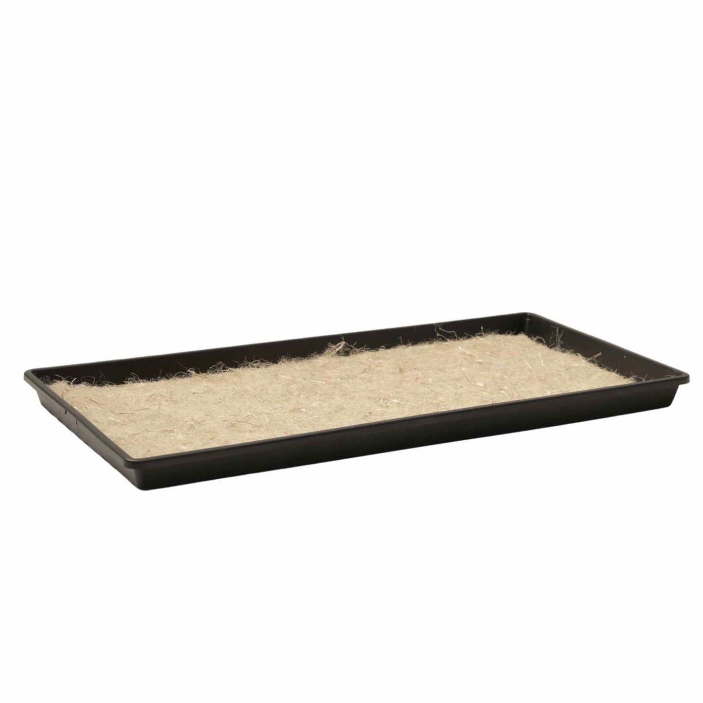 Black Bootstrap Farmer 1020 Microgreen Tray, shallow extra strength, no holes, designed for microgreen cultivation.