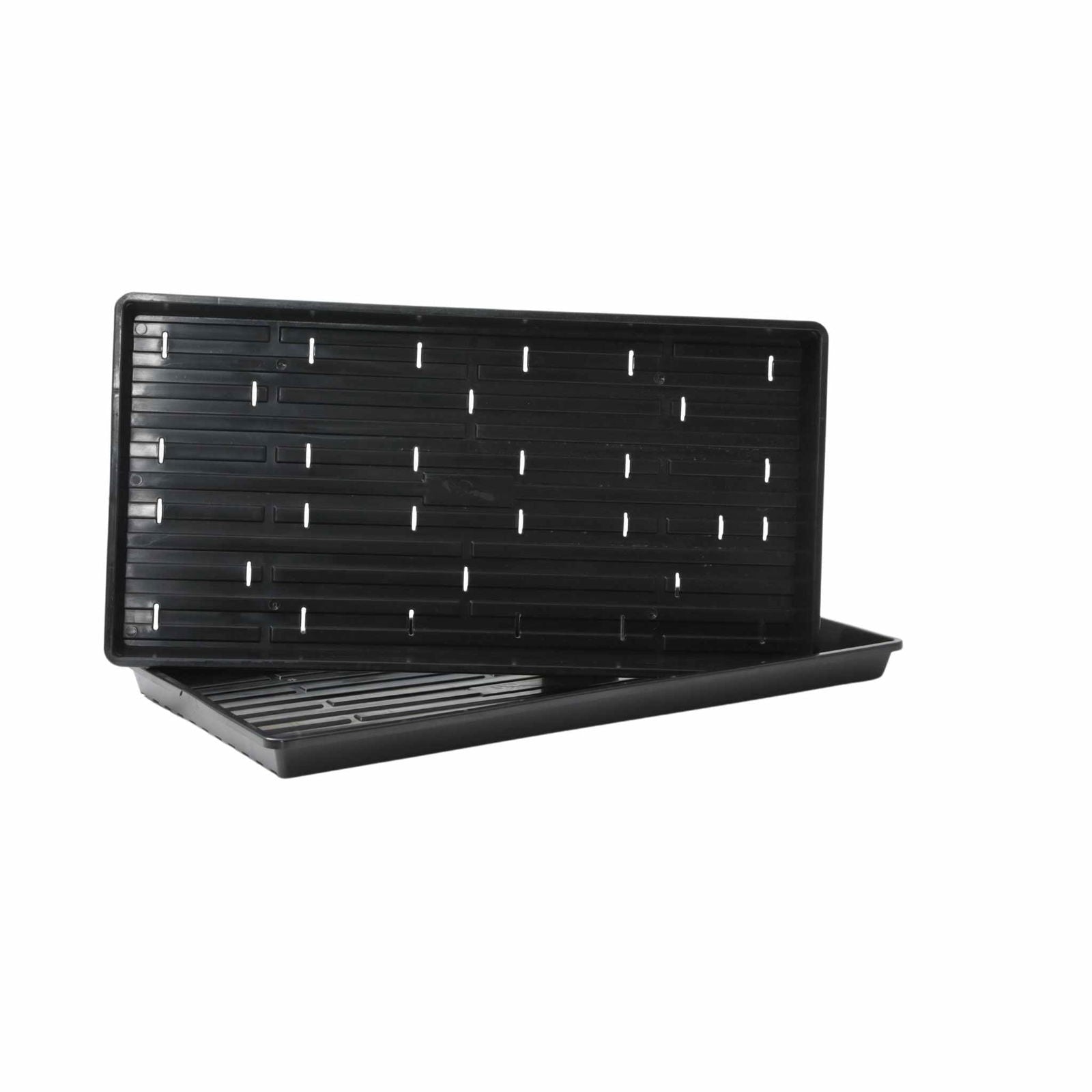 Black Bootstrap Farmer 1020 Microgreen Trays with shallow, extra-strength design, ideal for growing microgreens indoors or outdoors.