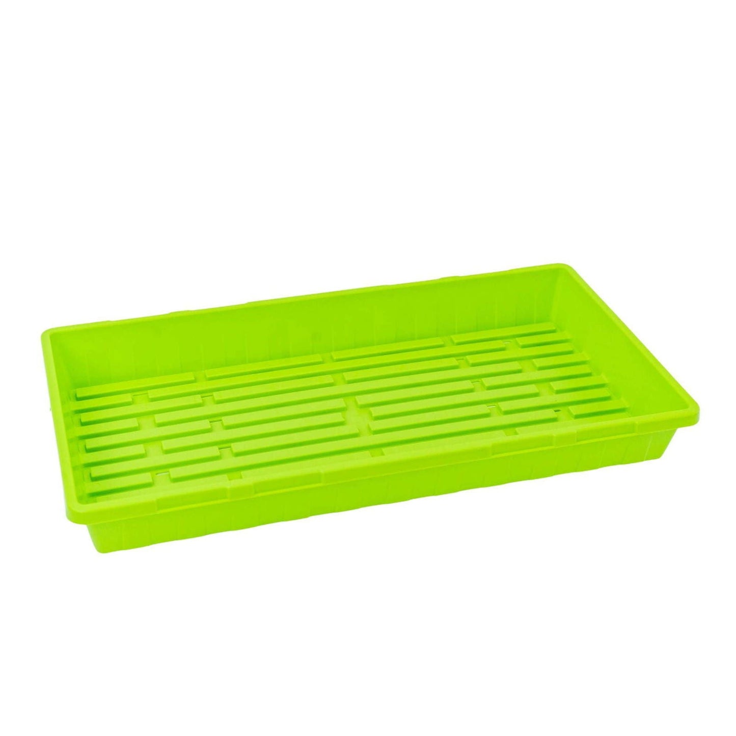 Blue Bootstrap Farmer 1020 seed starting tray with no holes, ideal for starting seedlings indoors or in greenhouses.