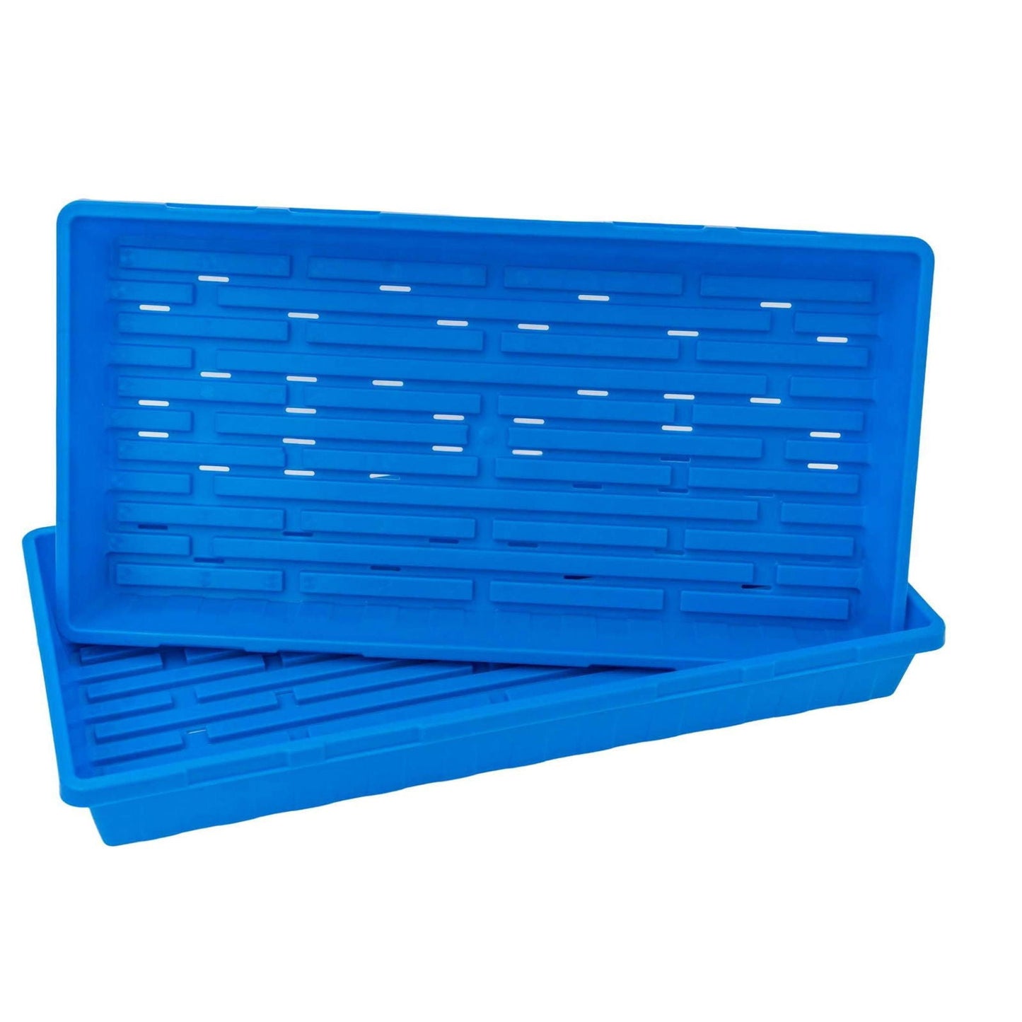 Blue Bootstrap Farmer 1020 seed starting tray with no holes, designed for efficient seed propagation and transplanting.