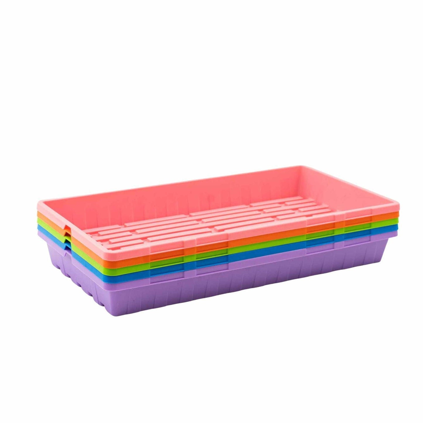 Blue Bootstrap Farmer 1020 seed starting tray with no holes, ideal for germinating seedlings in organized trays.