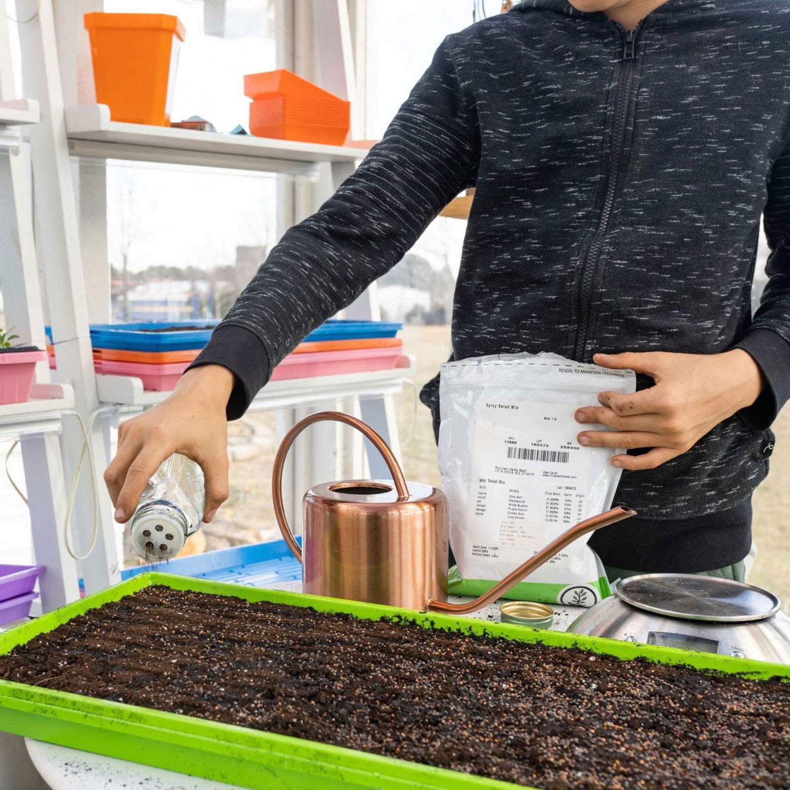 Bootstrap Farmer 1020 Microgreen Trays in green, 1 shallow extra strength tray for growing microgreens, no drainage holes.