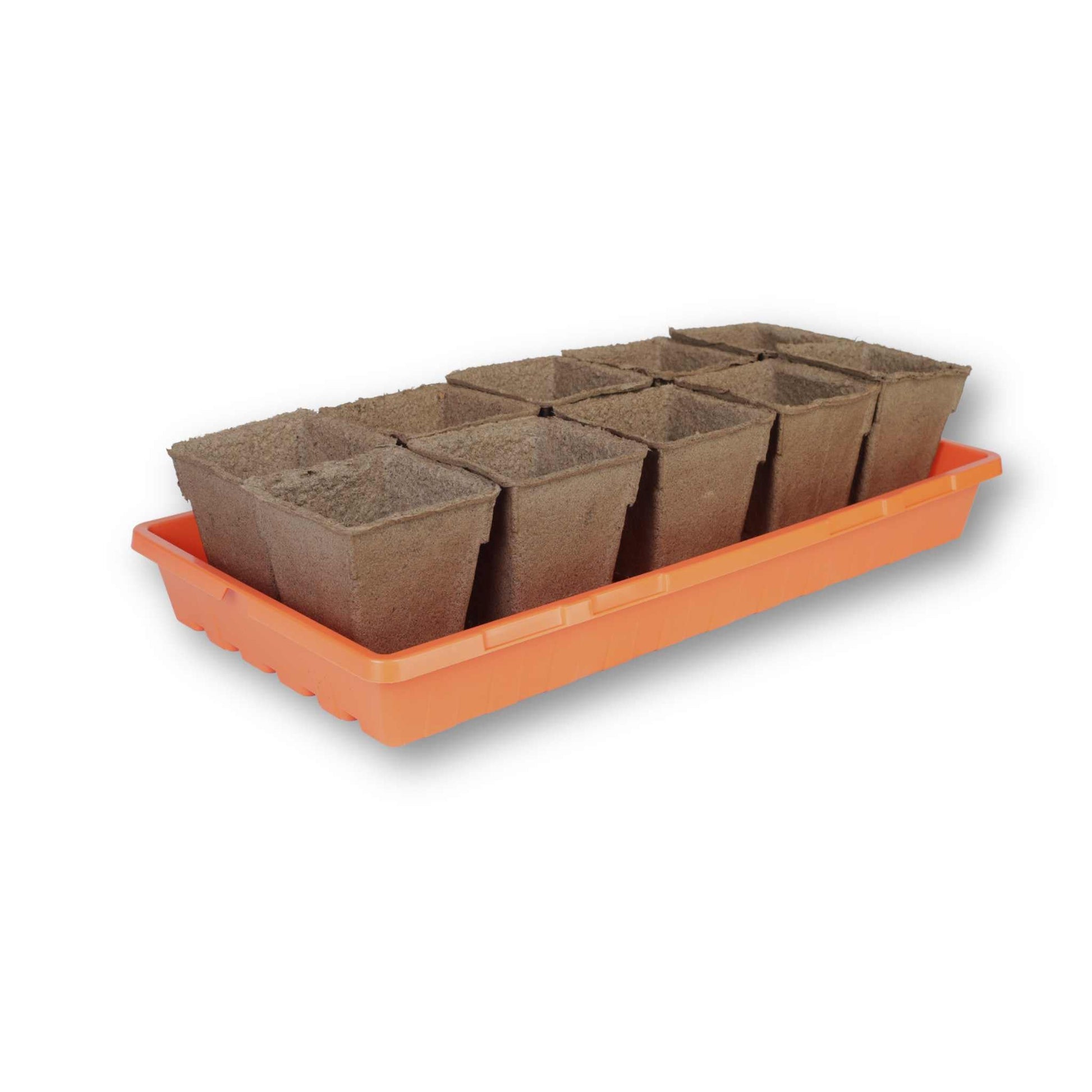 Set of four Bootstrap Farmer CowPots® #4 Square biodegradable plant pots in natural brown color.