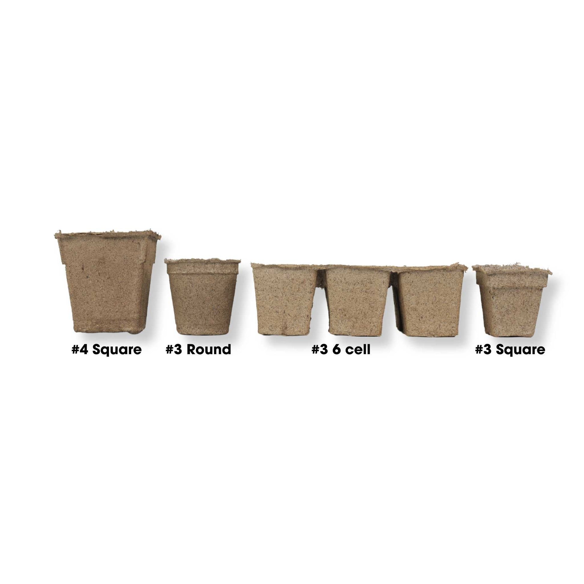 Set of four CowPots® #4 Square biodegradable planting pots by Bootstrap Farmer, shown arranged on a surface.