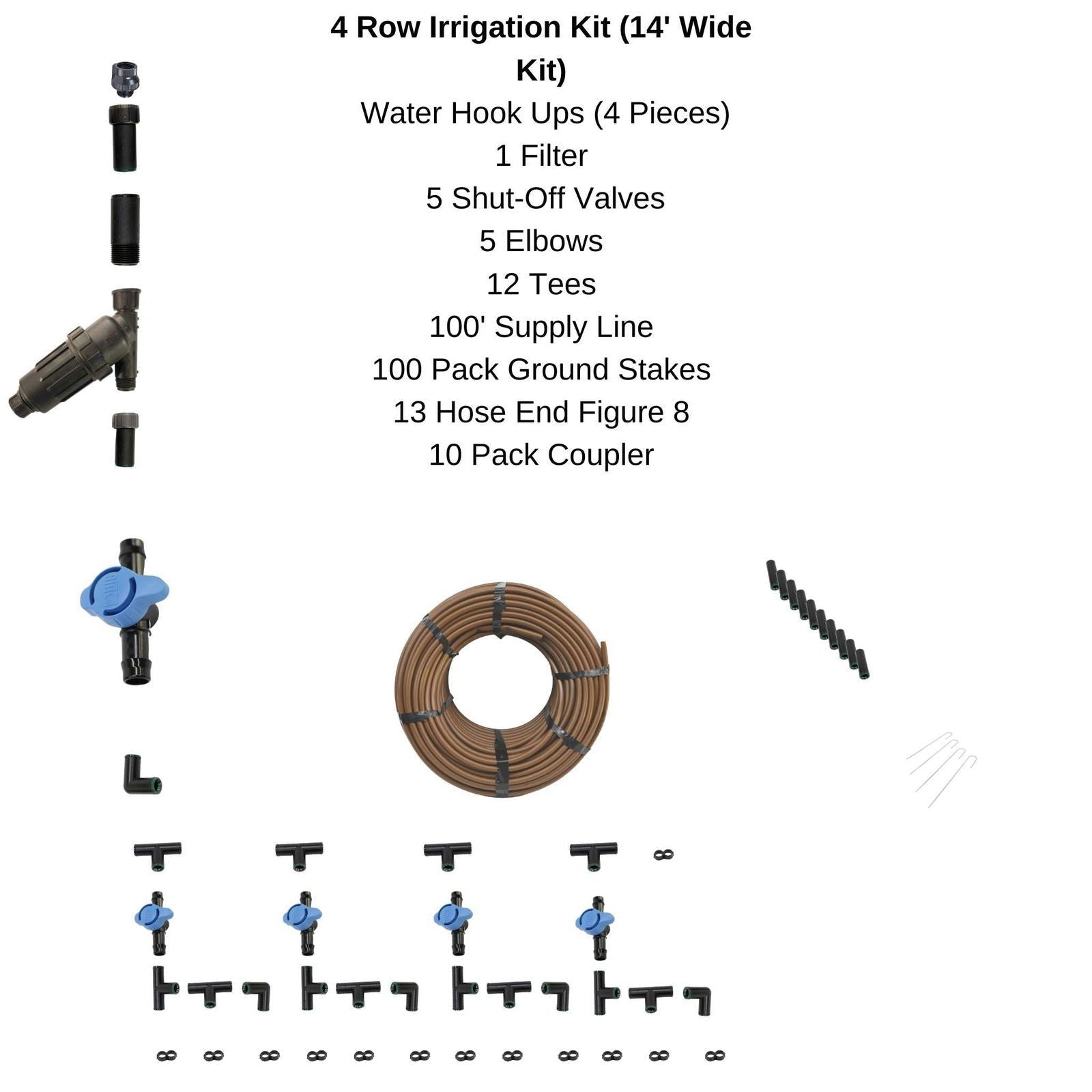 Bootstrap Farmer greenhouse drip irrigation kit with four rows of tubing and emitters for efficient watering in gardening or farming.
