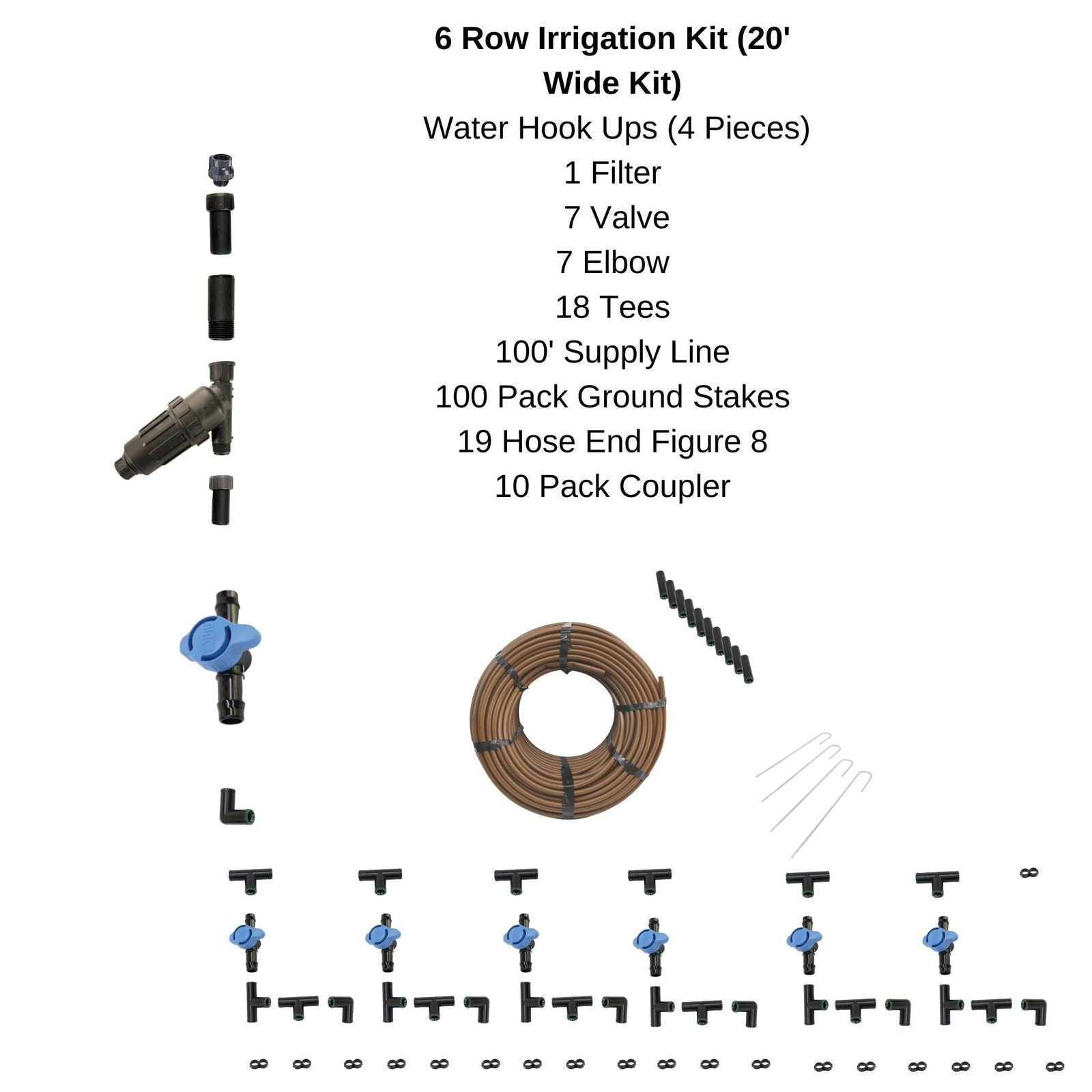 Greenhouse drip irrigation kit by Bootstrap Farmer with four rows of tubing and connectors for efficient watering.
