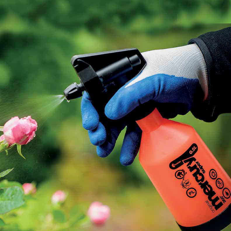 Bootstrap Farmer Kwazar Mercury Trigger Sprayer with durable double-action design, shown in a close-up of the sprayer nozzle and handle.