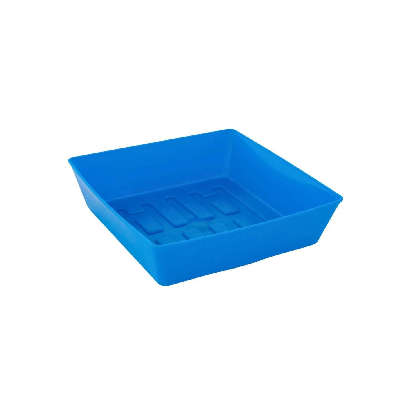 Set of Bootstrap Farmer 5x5 shallow microgreen trays with multicolor inserts, no holes, ideal for growing microgreens indoors.