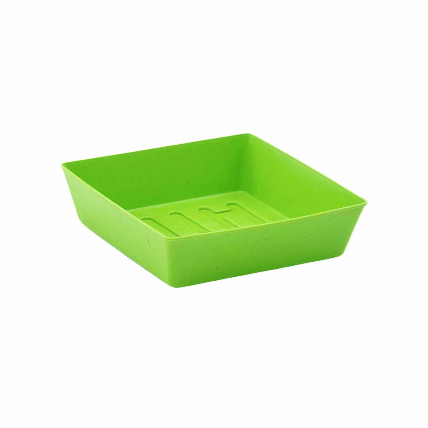 Set of Bootstrap Farmer 5x5 shallow microgreen trays with multicolor inserts, no holes, ideal for microgreen cultivation.