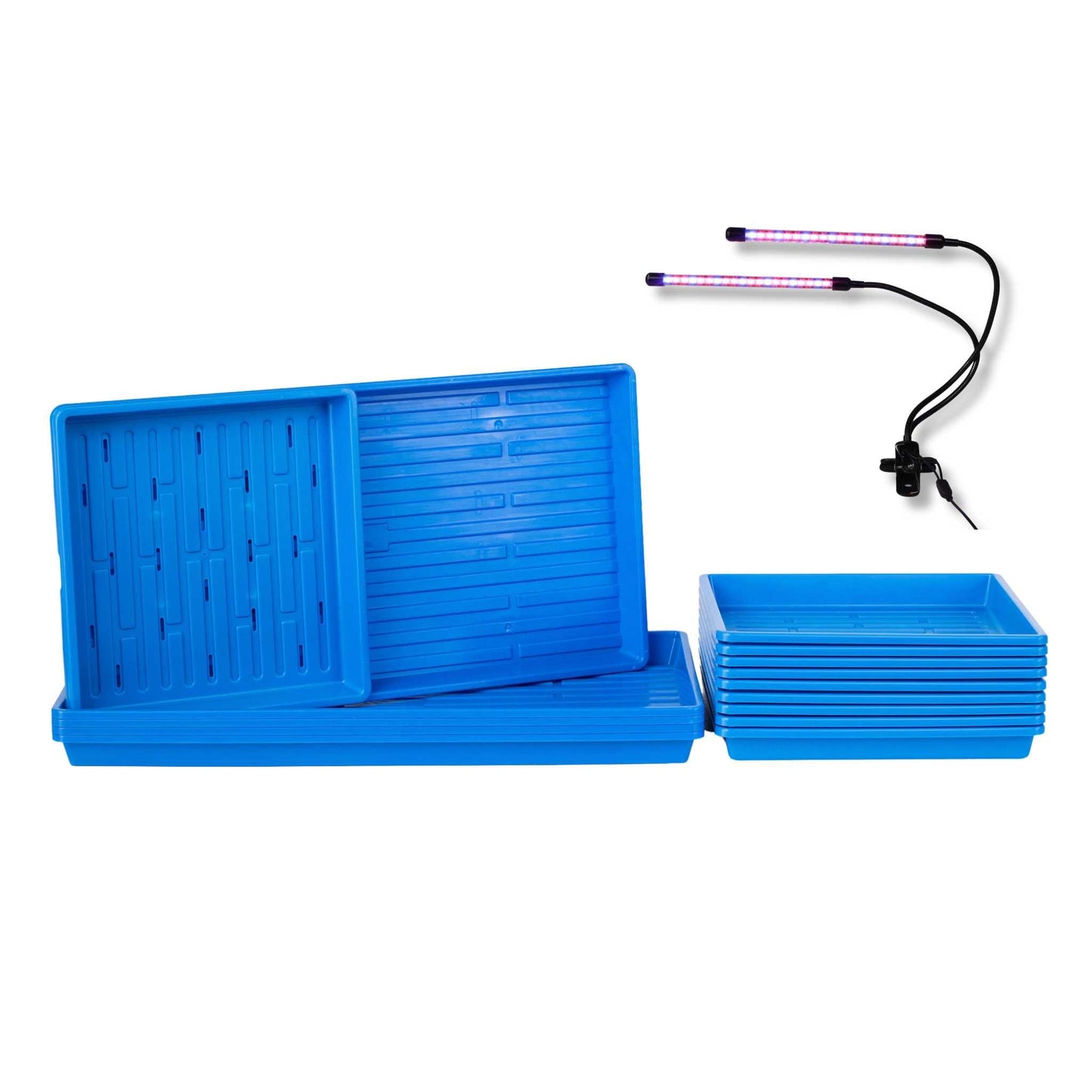 Black Bootstrap Farmer 1010 Microgreens Kit with LED grow light for indoor microgreens cultivation.