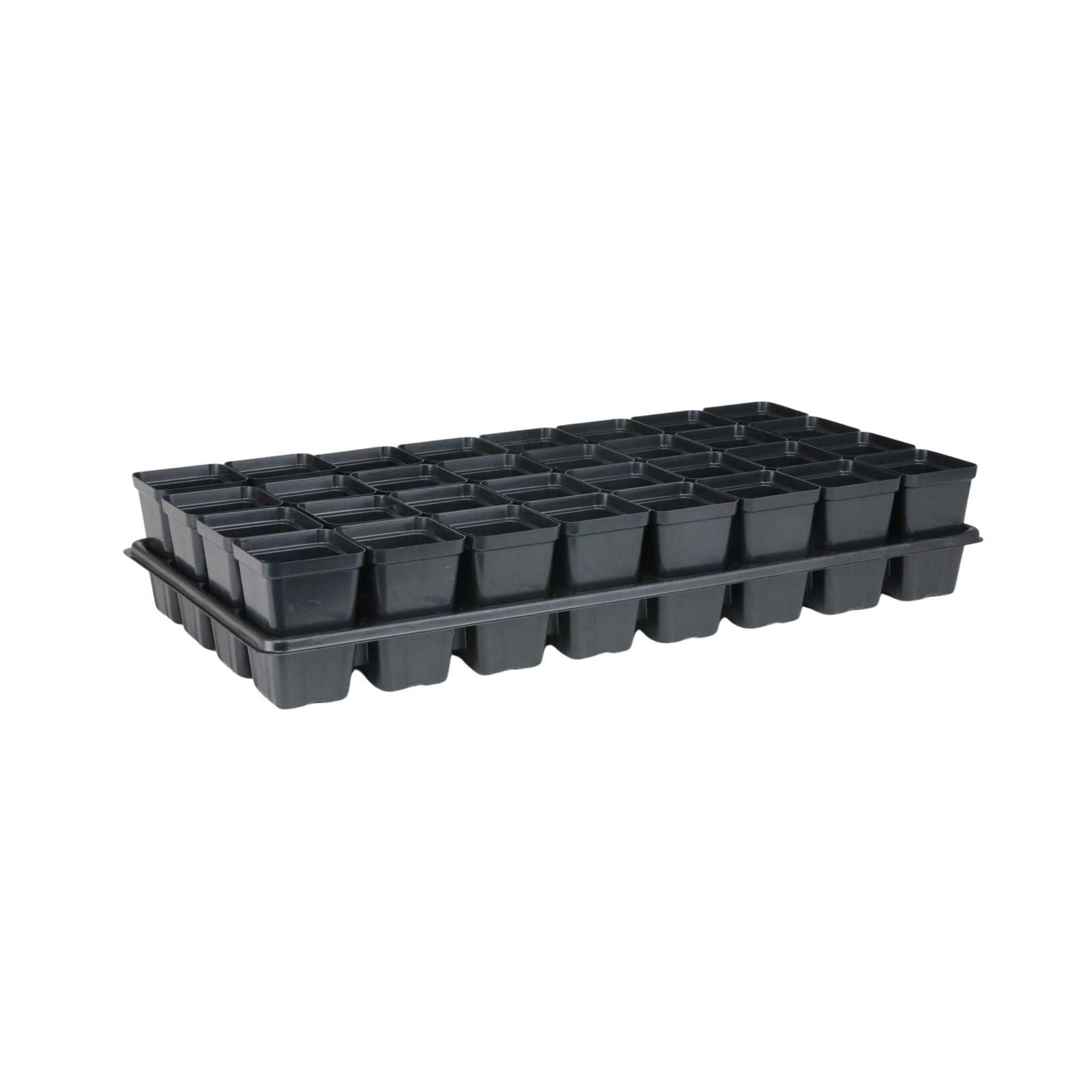 Bootstrap Farmer 32-cell reusable plant starter trays with inserts, black plastic trays for seedlings and propagation.