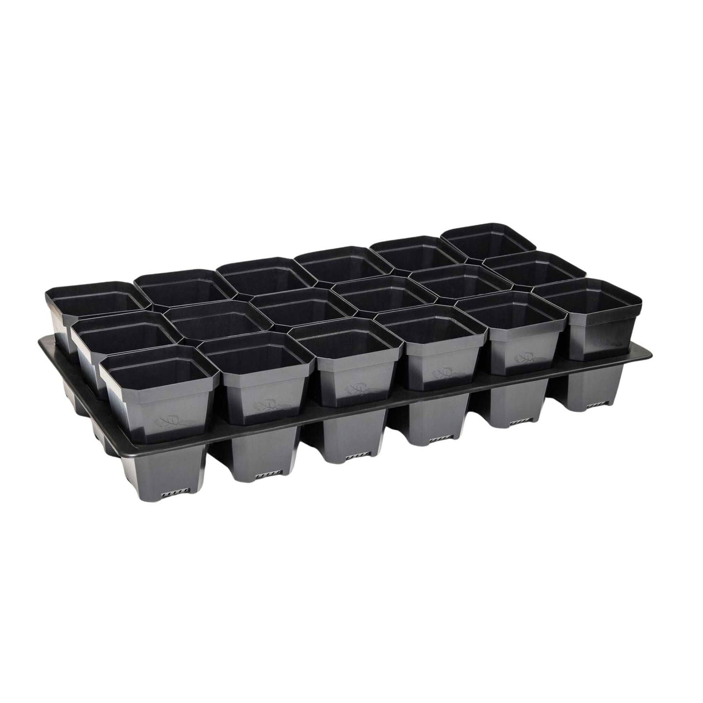 Bootstrap Farmer 3.3-inch heavy-duty seed starting pots with inserts in colorful cell trays, ideal for seedlings and plant propagation.