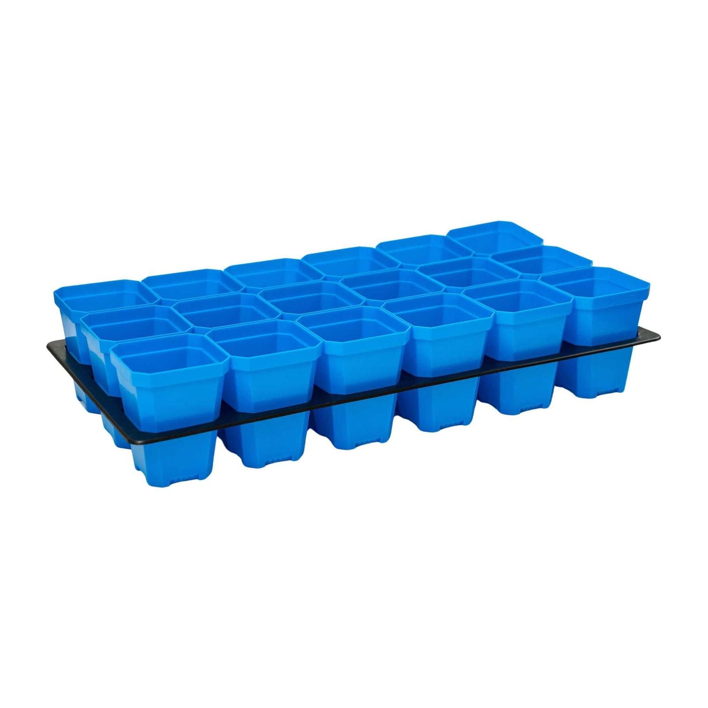 Multicolor 3.3-inch heavy-duty seed starting cell trays with inserts by Bootstrap Farmer, showing durable plastic pots and inserts for seedlings.